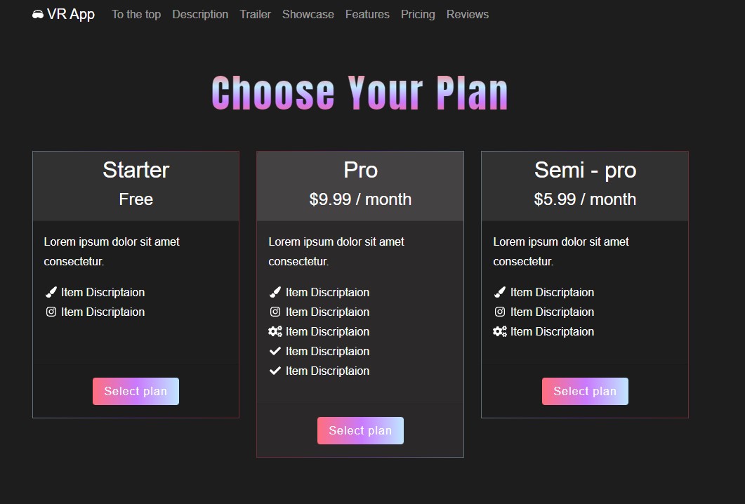 Landing Page - VR
